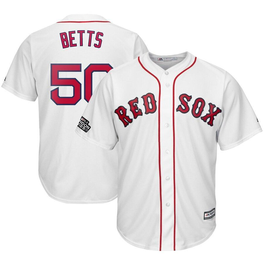 Mookie Betts 50 Boston Red Sox White  London Series Cool Base Player Jersey
