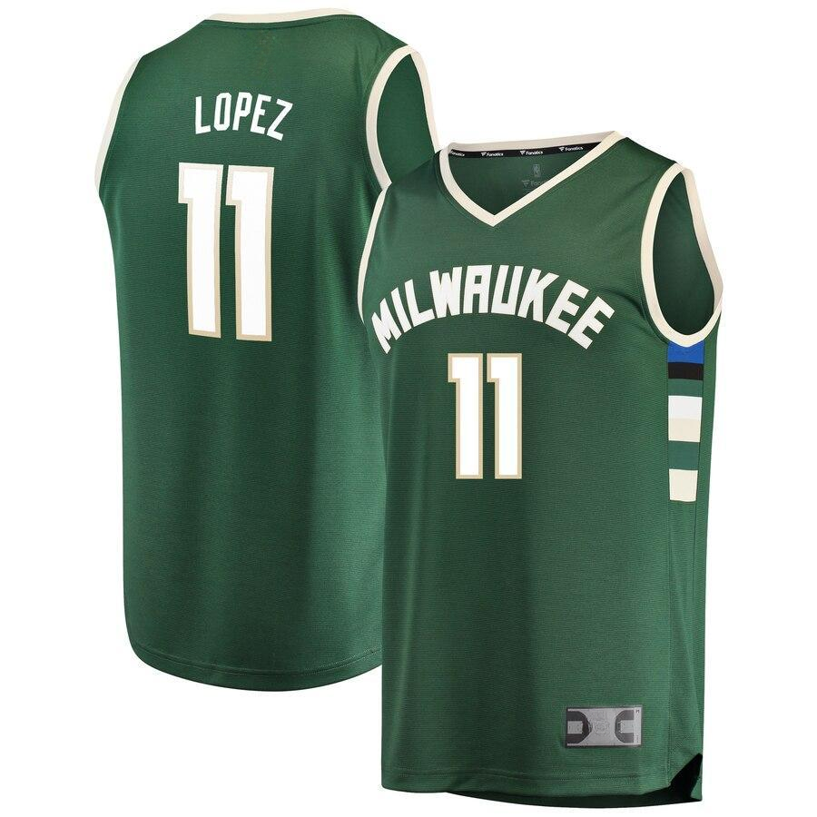 Brook Lopez Milwaukee Bucks Fast Break Athletic Sports Shirt Green - Icon Edition