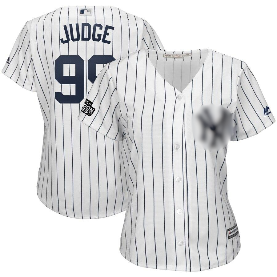 Aaron Judge 99 New York City Women's White/Navy 2019 London Series Cool Base Player Jersey