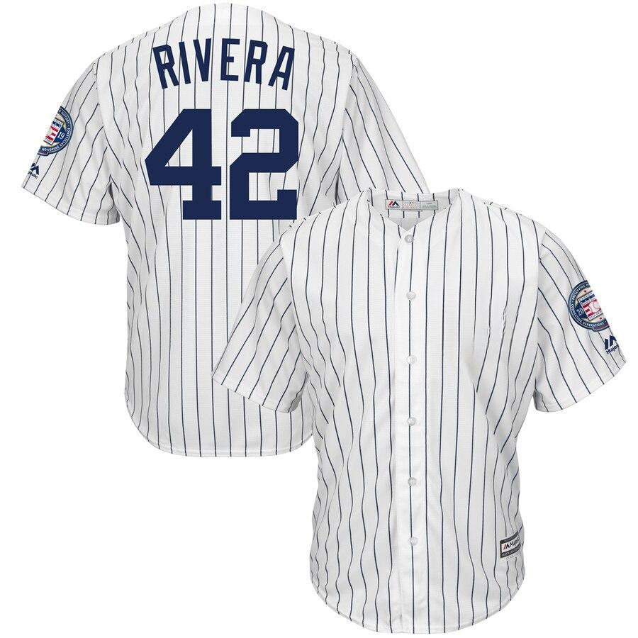 42 New York City White/Navy  Hall of Fame Patch Cool Base Player Jersey