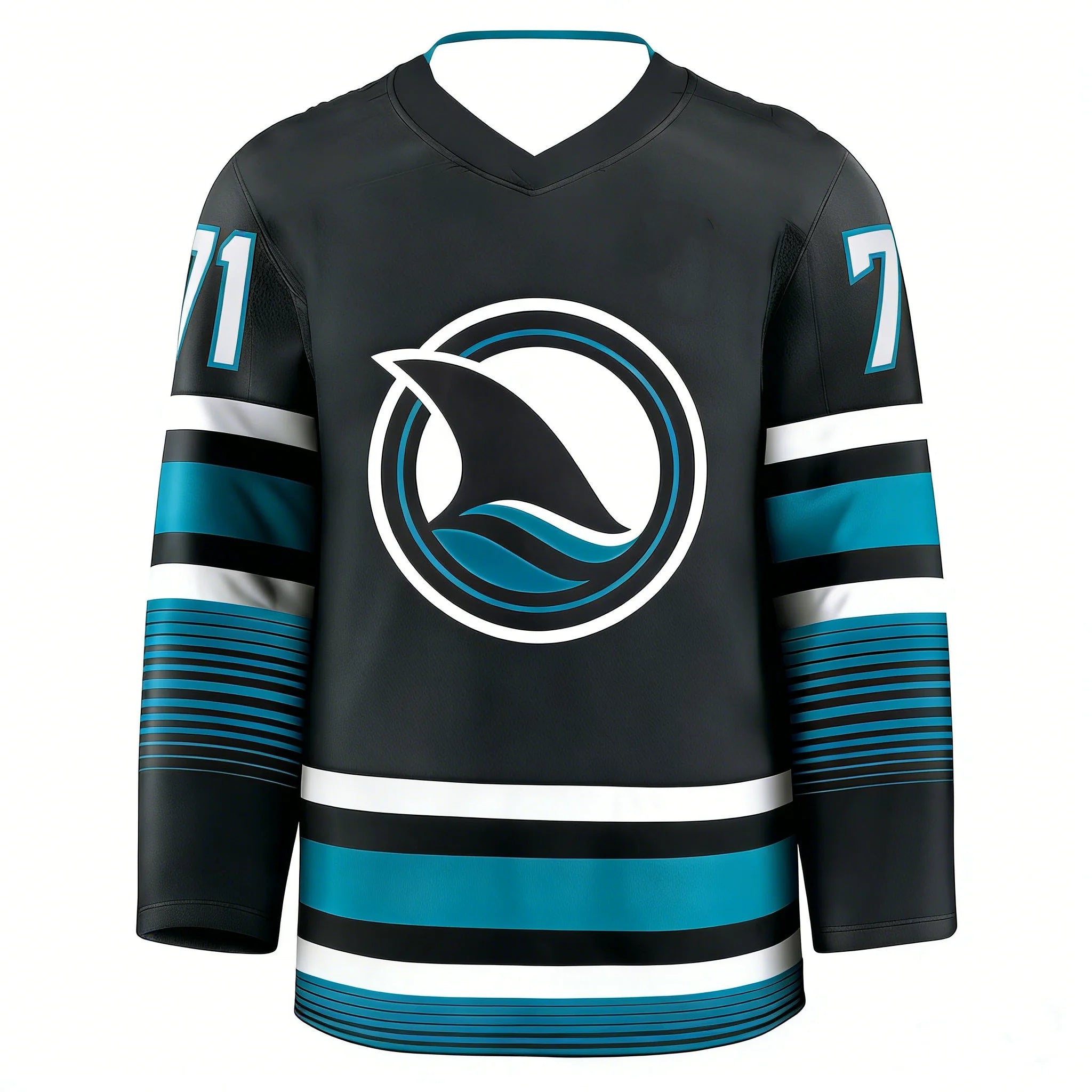 Men's Long Sleeve Ice Hockey Training T-Shirt Breathable Sports Top Shark & Number 39 Print Casual Athletic Tee Black