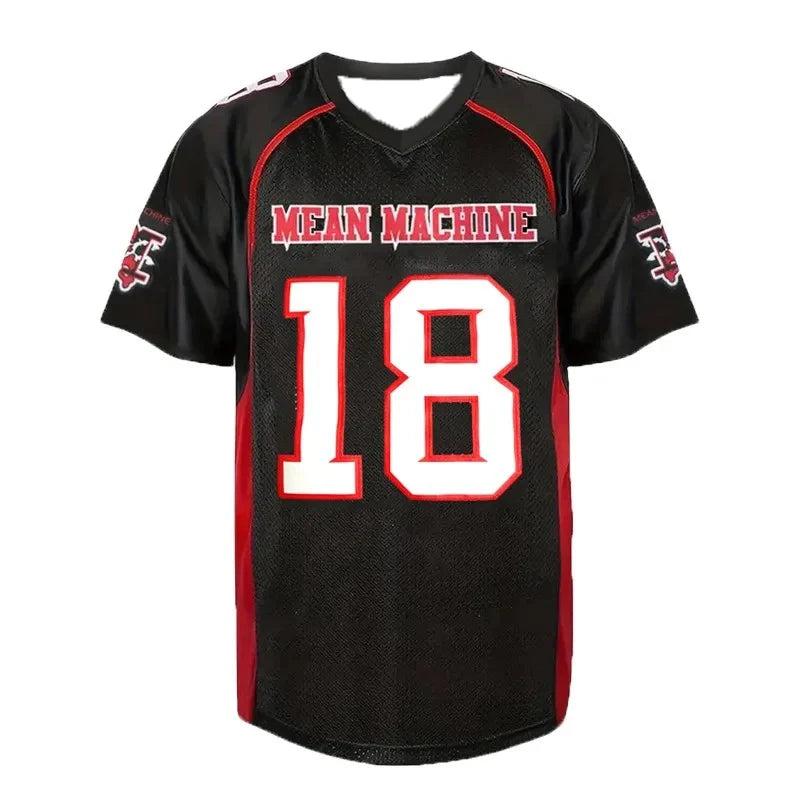 Mean Machine American Football Jersey Quick Dry Mesh Shirt Men Number 18  Fan Sport Top