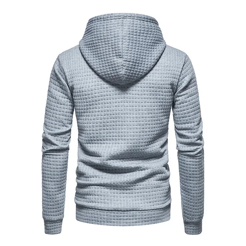 Men's Spring Autumn Style Letter Print Casual Hoodie Large Pocket Plaid Gray