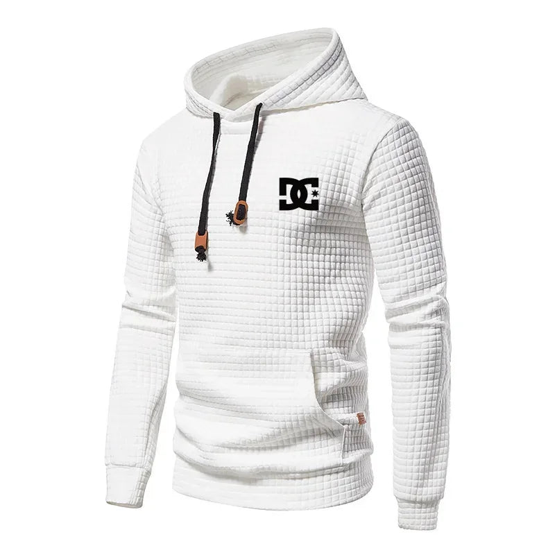 Men's Spring Autumn Style Letter Print Casual Hoodie Large Pocket Plaid White