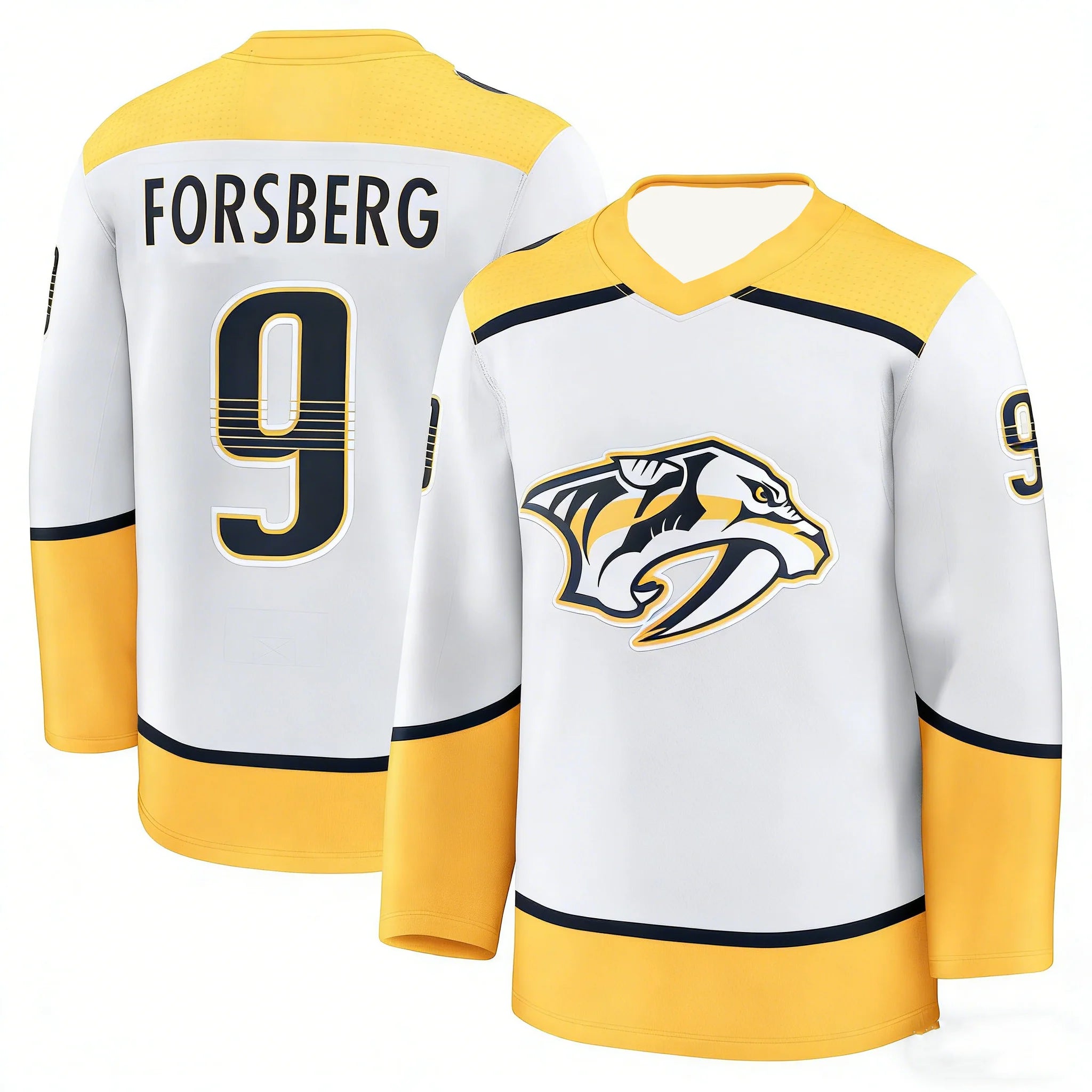 Nashville Predators Ice Hockey Jersey Yellow Forsberg 9 3D HD Print Breathable Fan Athletic Shirt White