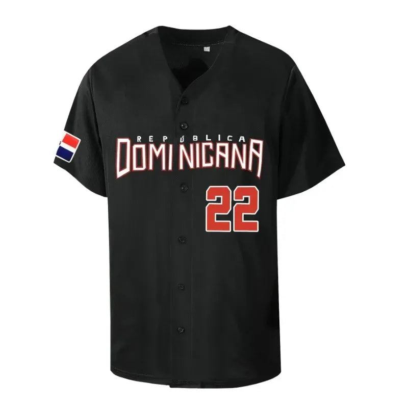 Men's 22 Dominicana Baseball Jerseys 90s Hip Hop Button Down Baseball Shirts