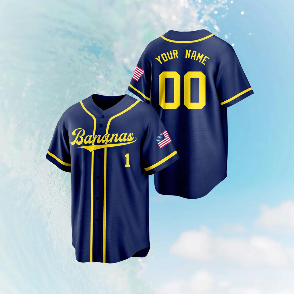 Personalized Bananas Team Baseball Jersey, Let's Go Bananas Jersey, Custom Team Name Number Savannah Shirt Blue