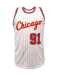 Mens Chicago #91 Print Basketball Jersey Sleeveless Breathable Retro Striped Sports Shirt Basketball Uniform White