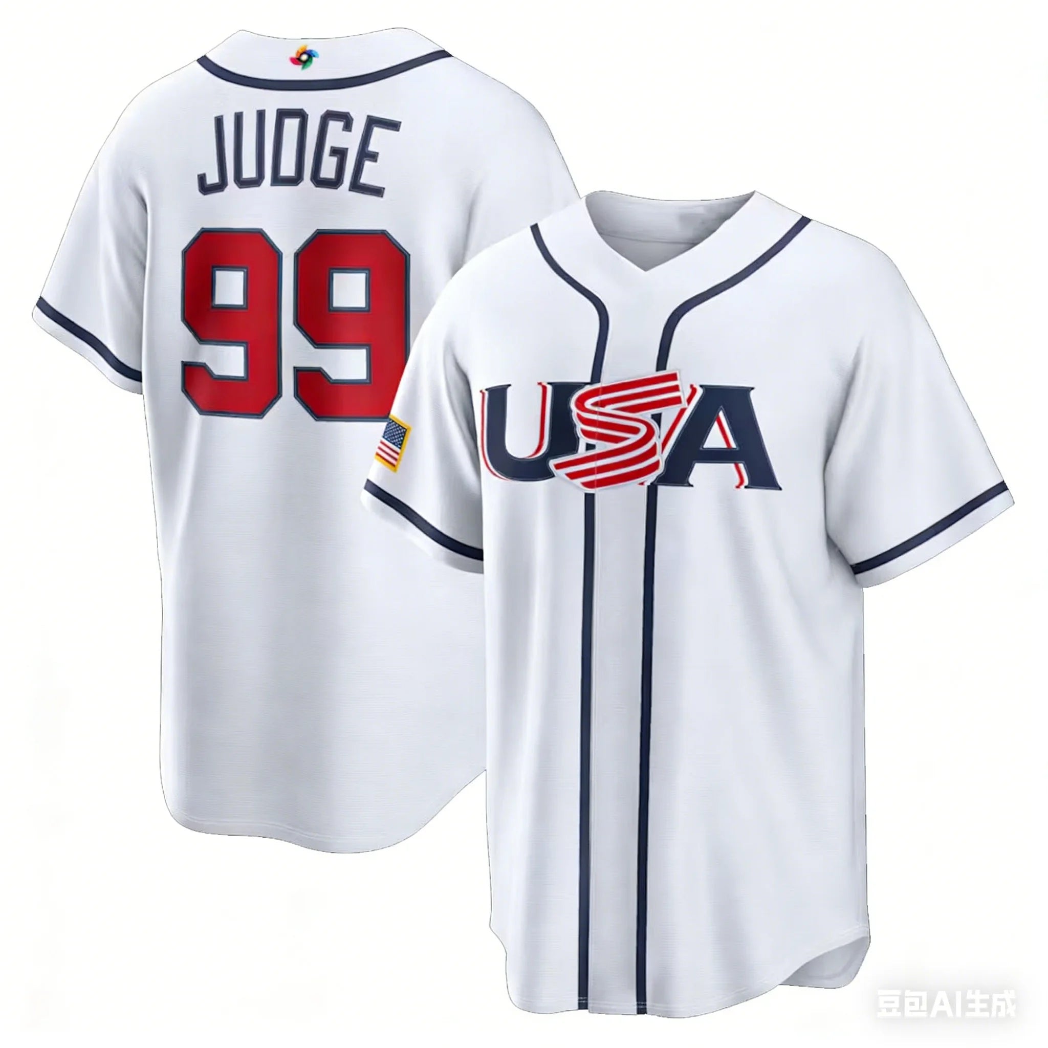 USA Baseball Jersey Judge 99 Men's Navy Baseball Shirt Short Sleeve Fan Version Sportswear White