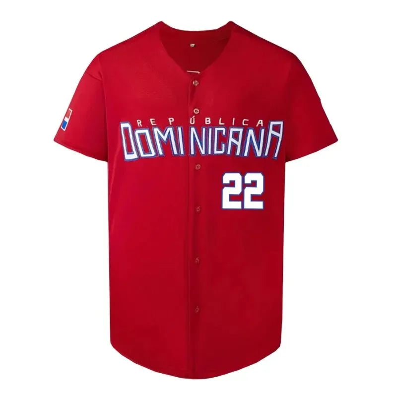 Men's 22 Dominicana Baseball Jerseys 90s Hip Hop Button Down Baseball Shirts