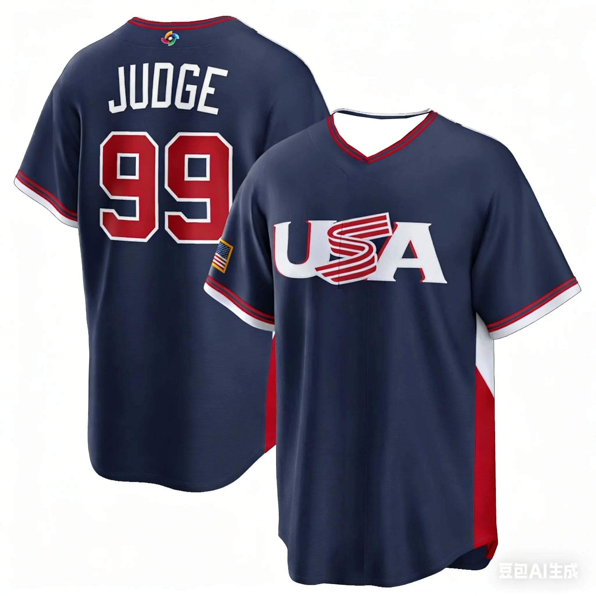 USA Baseball Jersey Judge 99 Men's Navy Baseball Shirt Short Sleeve Fan Version Sportswear