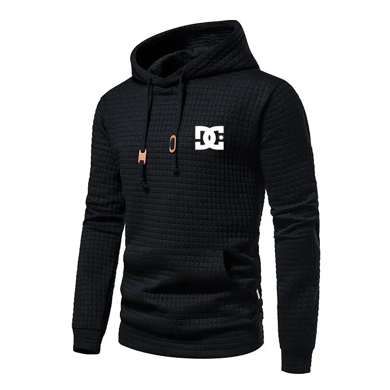 Men's Spring Autumn Style Letter Print Casual Hoodie Large Pocket Plaid Black