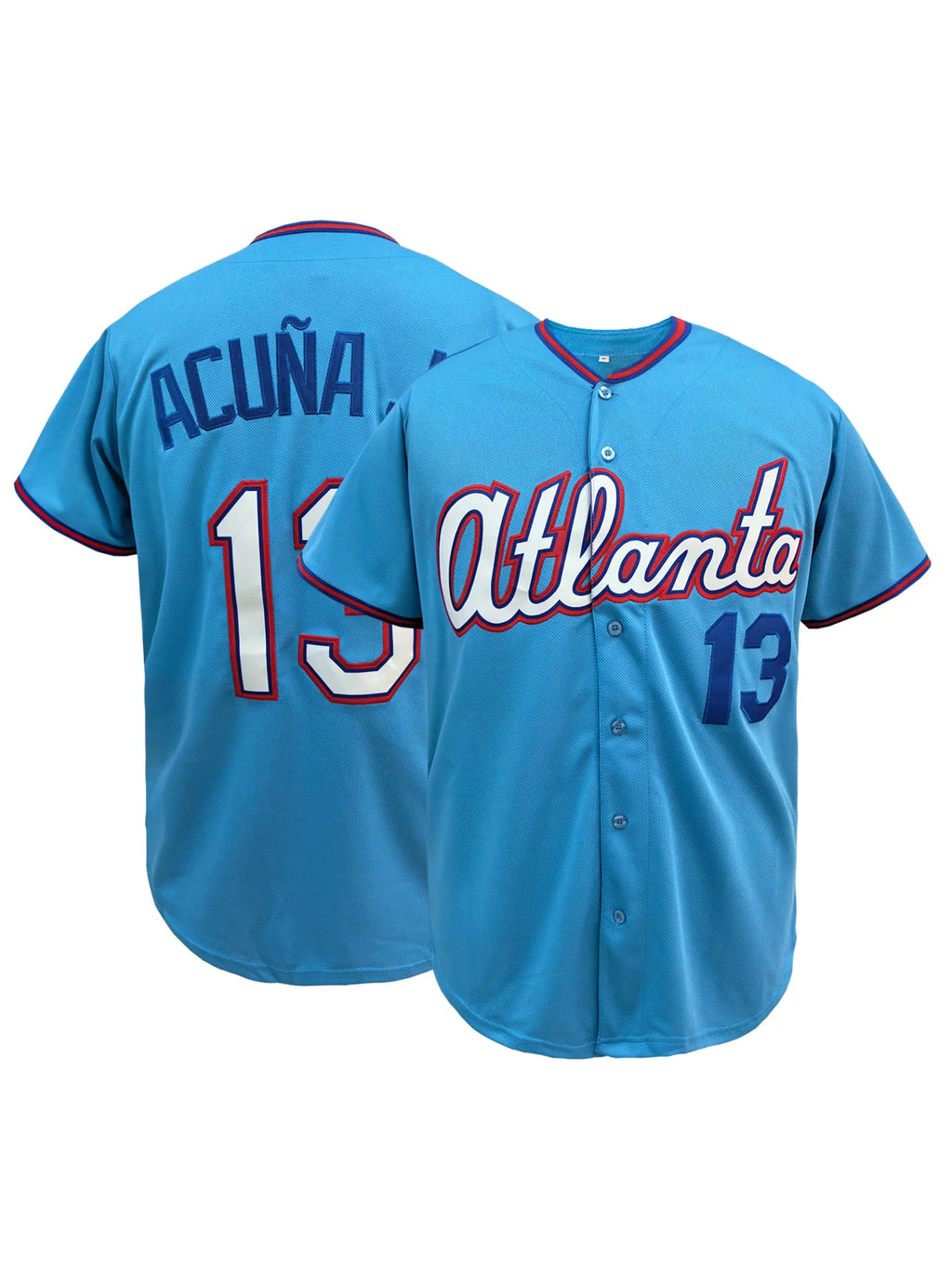 Baseball Jersey 13 Acuna Retro Light Blue Stitched Vintage City Connect Sports Shirt Casual Unisex Tops for Men Women