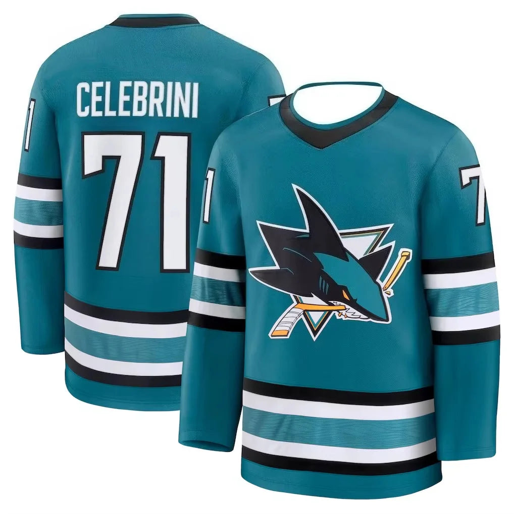 Men's Long Sleeve Ice Hockey Training T-Shirt Breathable Sports Top Shark & Number 39 Print Casual Athletic Tee Green