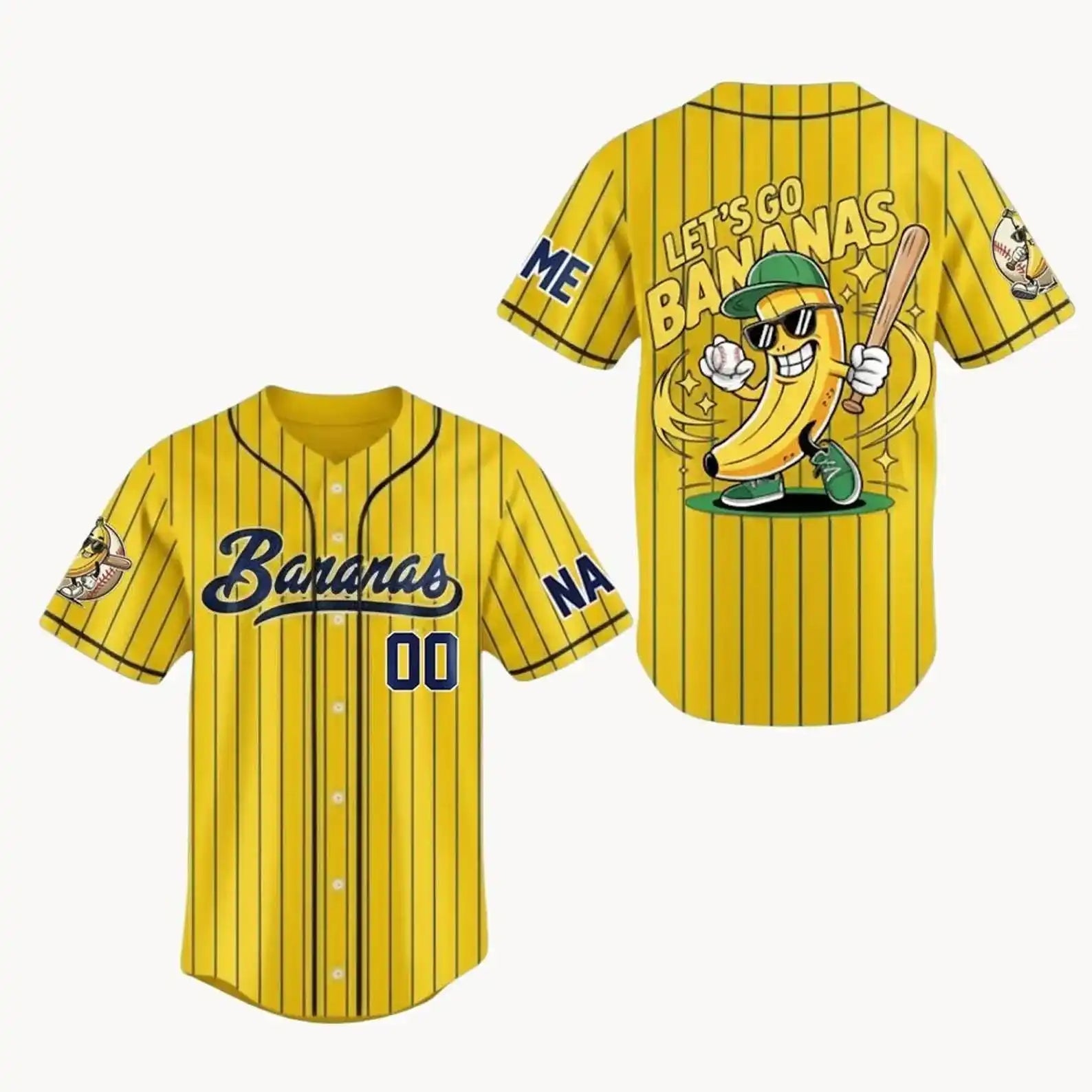 Let'S Go Banana Team Baseball Jersey Custom Name Number Cool Sport Shirt Summer Fan Gift