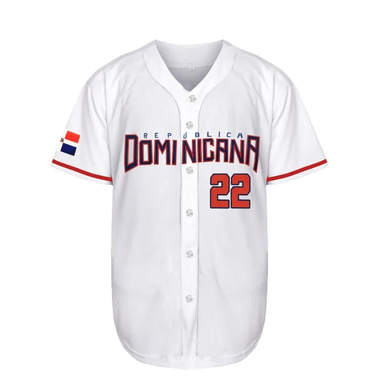 Men's 22 Dominicana Baseball Jerseys 90s Hip Hop Button Down Baseball Shirts