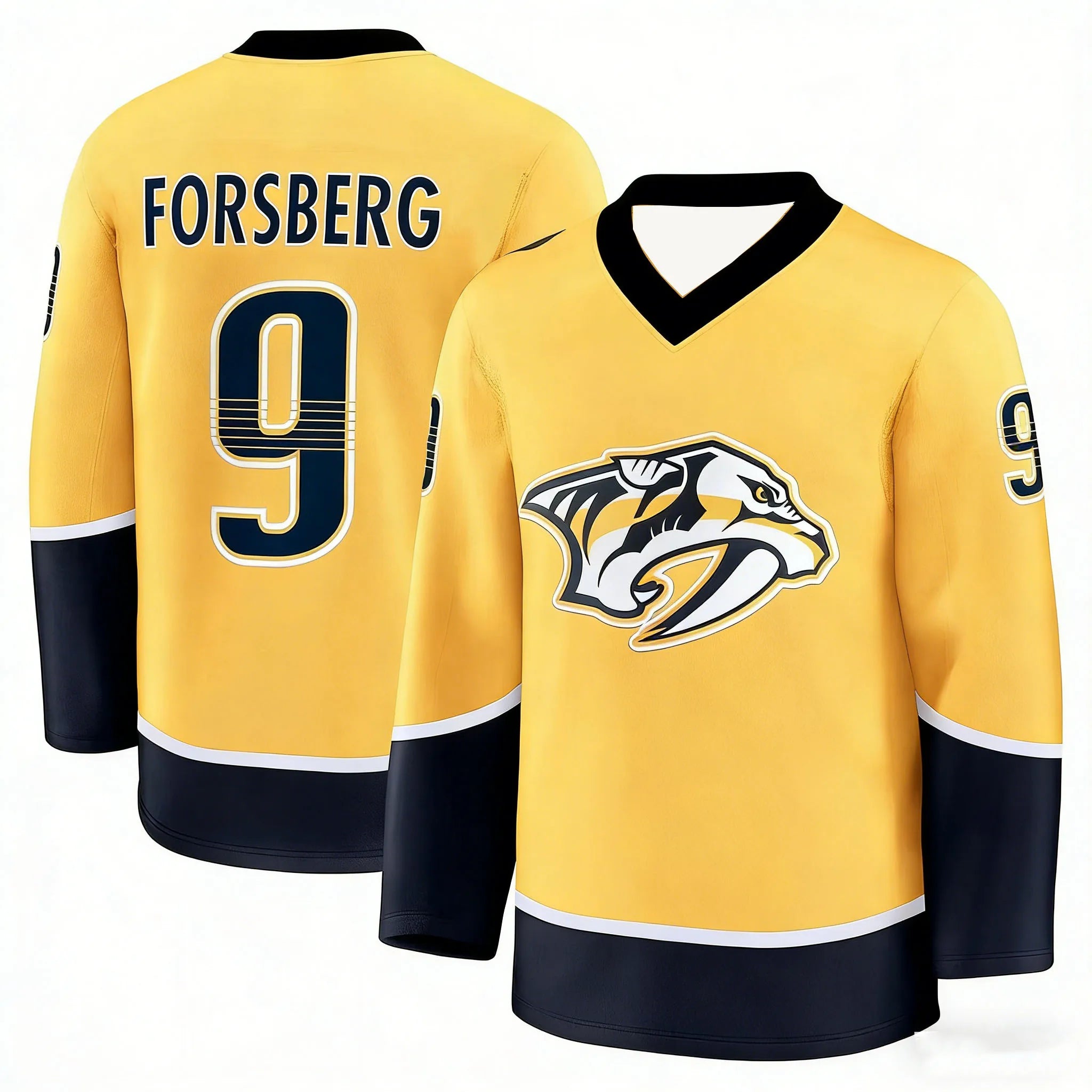 Nashville Predators Ice Hockey Jersey Yellow Forsberg 9 3D HD Print Breathable Fan Athletic Shirt Yellow