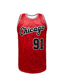 Mens Chicago #91 Print Basketball Jersey Sleeveless Breathable Retro Striped Sports Shirt Basketball Uniform Red