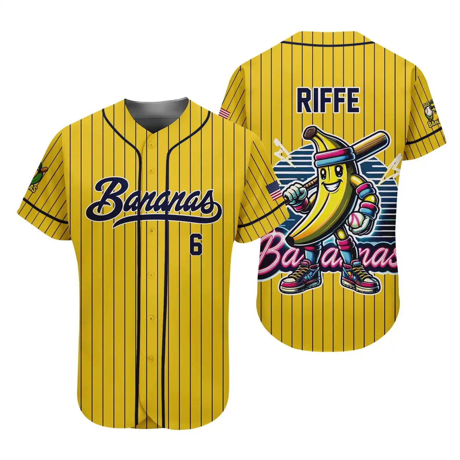 Banana RIFFE Team Baseball Jersey Custom Name Number Cool Sport Shirt Summer Fan Gift