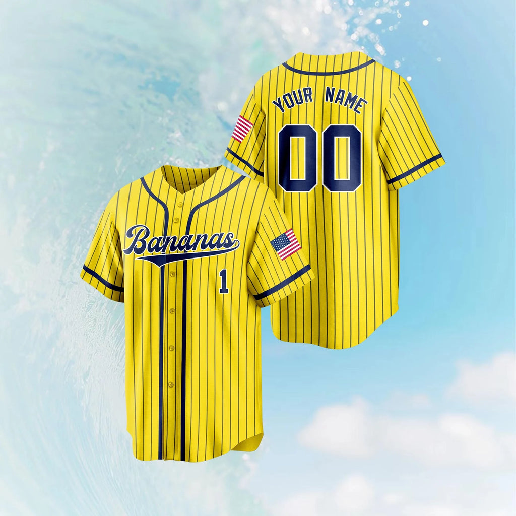 Personalized Bananas Team Baseball Jersey, Let's Go Bananas Jersey, Custom Team Name Number Savannah Shirt White Yellow