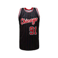 Mens Chicago #91 Print Basketball Jersey Sleeveless Breathable Retro Striped Sports Shirt Basketball Uniform Black