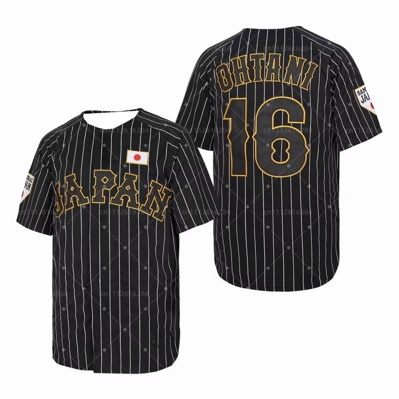 Baseball Jersey Japan 16 OHTANI Sewing 3D print High-quality Outdoor Sportswear WHITE Black Stripe SAMURAI Black