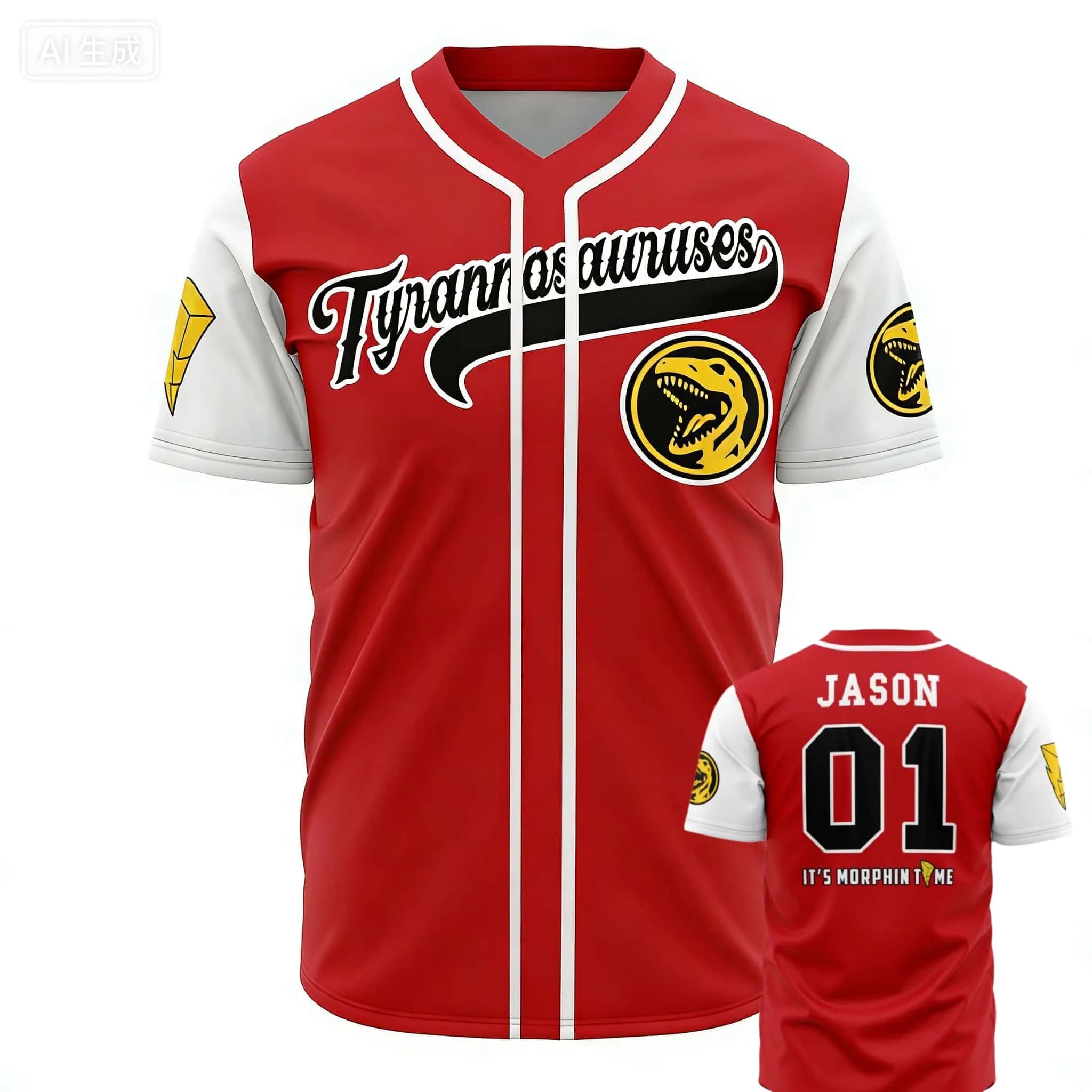 Summer New Dinosaur Team Baseball Style Seven Color Team Theme Family Matching Children's Quick Drying Loose Fitness T-shirt Red
