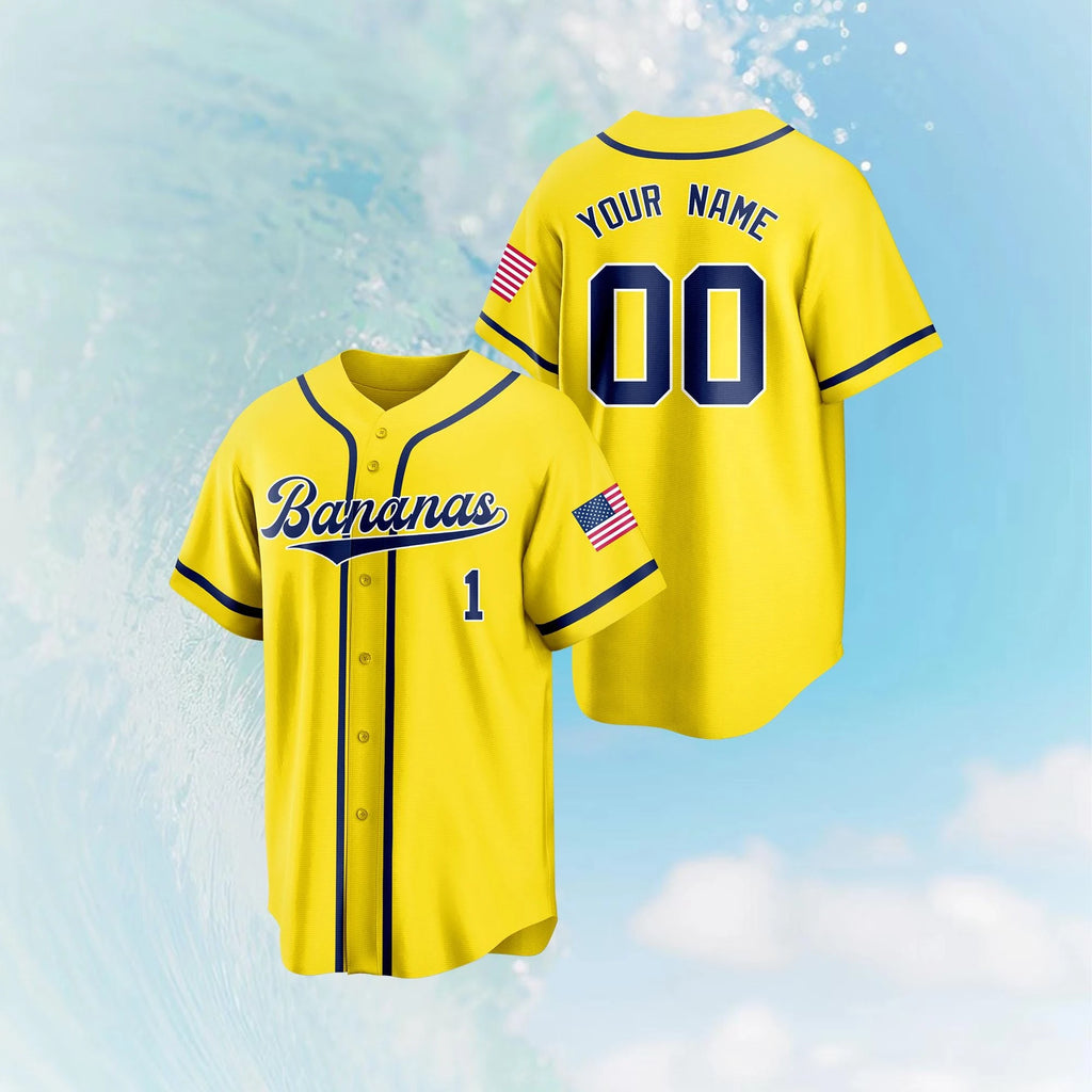 Personalized Bananas Team Baseball Jersey, Let's Go Bananas Jersey, Custom Team Name Number Savannah Shirt White Yellow