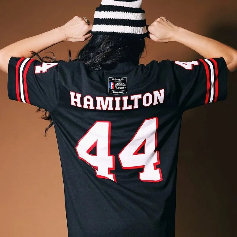 Lewis Hamilton 44 Retro Ice Hockey Jersey Round Neck Short Sleeved Breathable Mesh Loose Y2K Street Casual Shirt