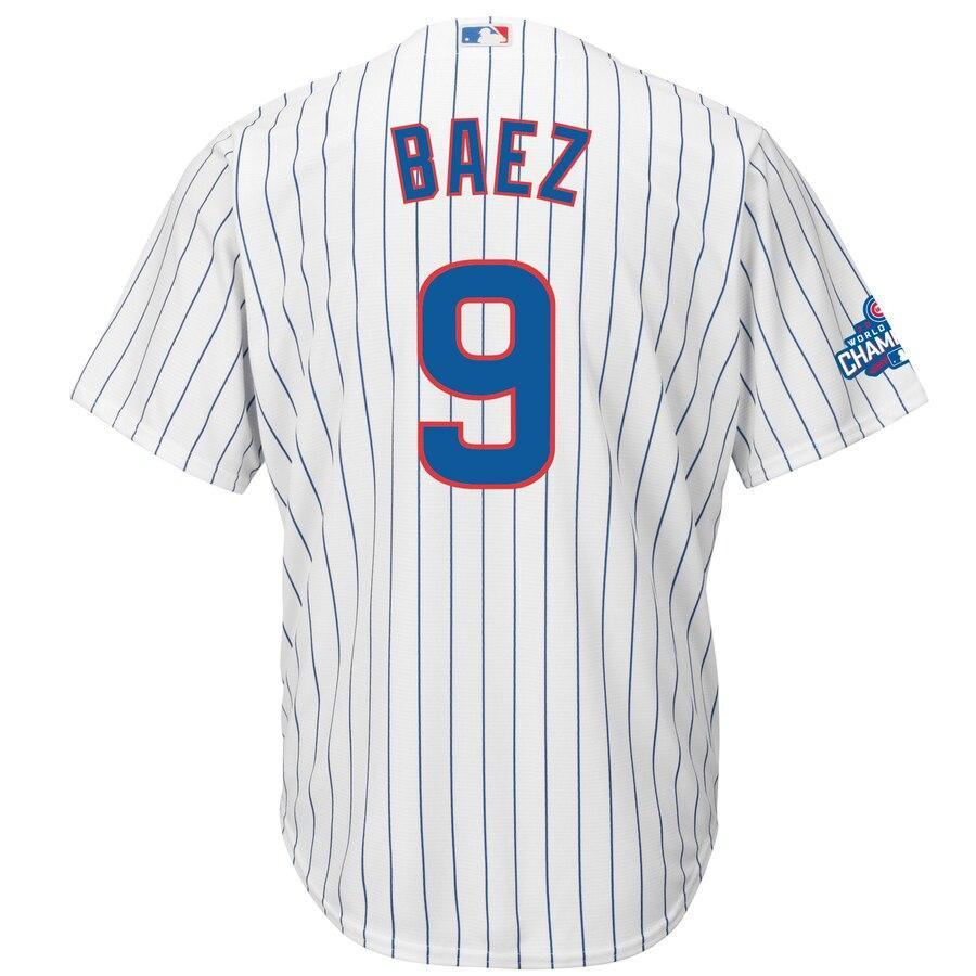 Men's Chicago Cubs Javier Baez  White Home 2016 World Series Champions Team Logo Patch Player Jersey