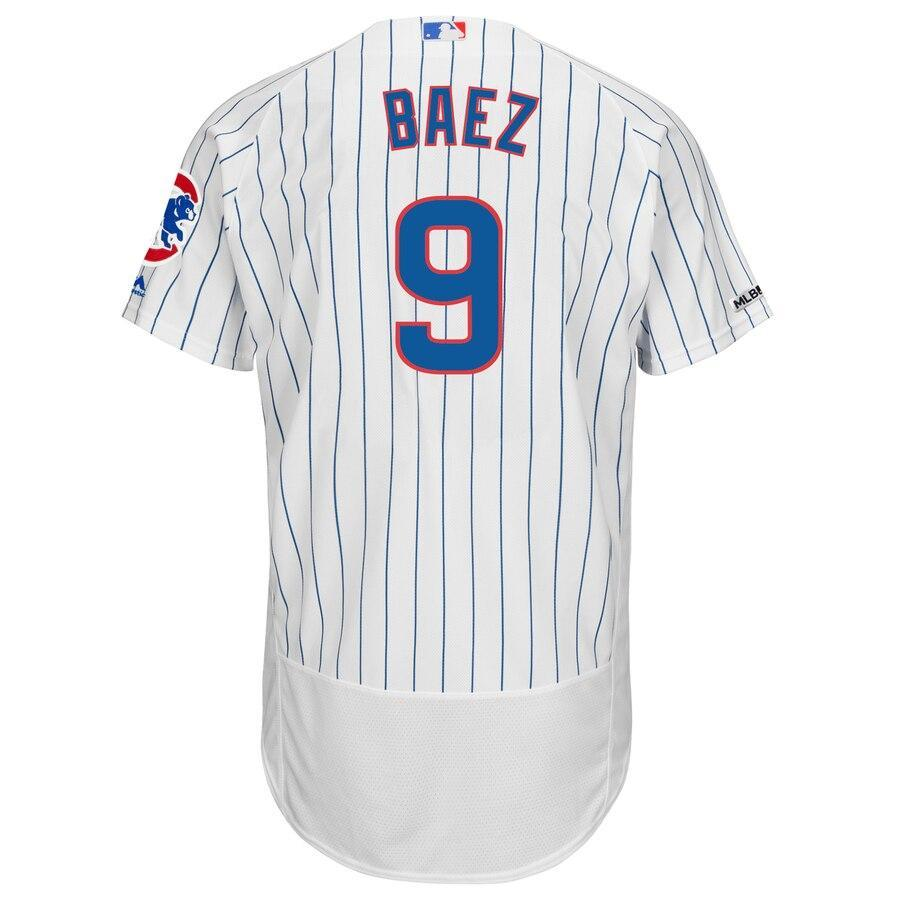 Men's Chicago Cubs Javier Baez Majestic White/Royal Home Authentic Collection Flex Base Player Jersey