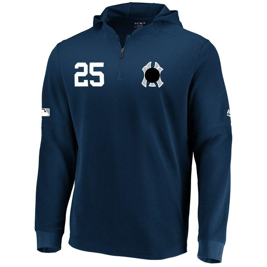 Men's New York City Gleyber Torres Majestic Navy Collection Batting Practice Waffle Quarter-Zip Hoodie