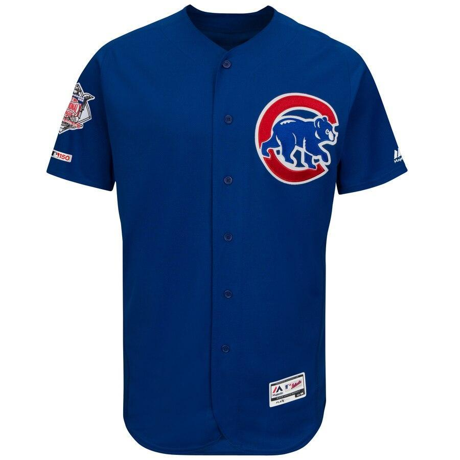 Men's Chicago Cubs Javier Baez Majestic White/Royal Home Authentic Collection Flex Base Player Jersey