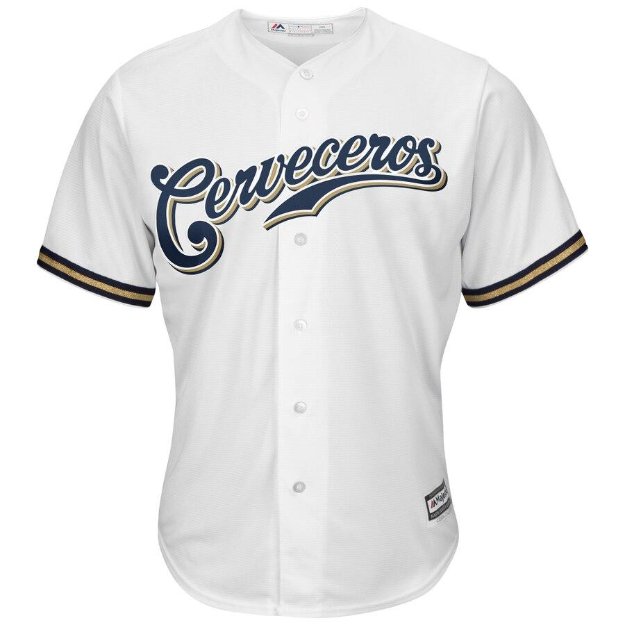 Christian Yelich 22 Milwaukee Brewers White Home Hispanic Heritage Cool Base Player Jersey