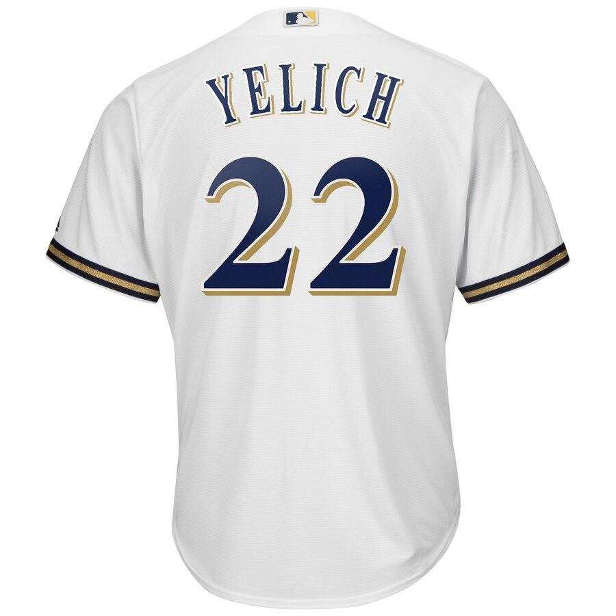 Christian Yelich 22 Milwaukee Brewers White Home Hispanic Heritage Cool Base Player Jersey