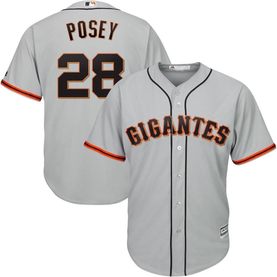 Buster Posey 28 San Francisco Giants Gray Road Hispanic Heritage Cool Base Player Jersey
