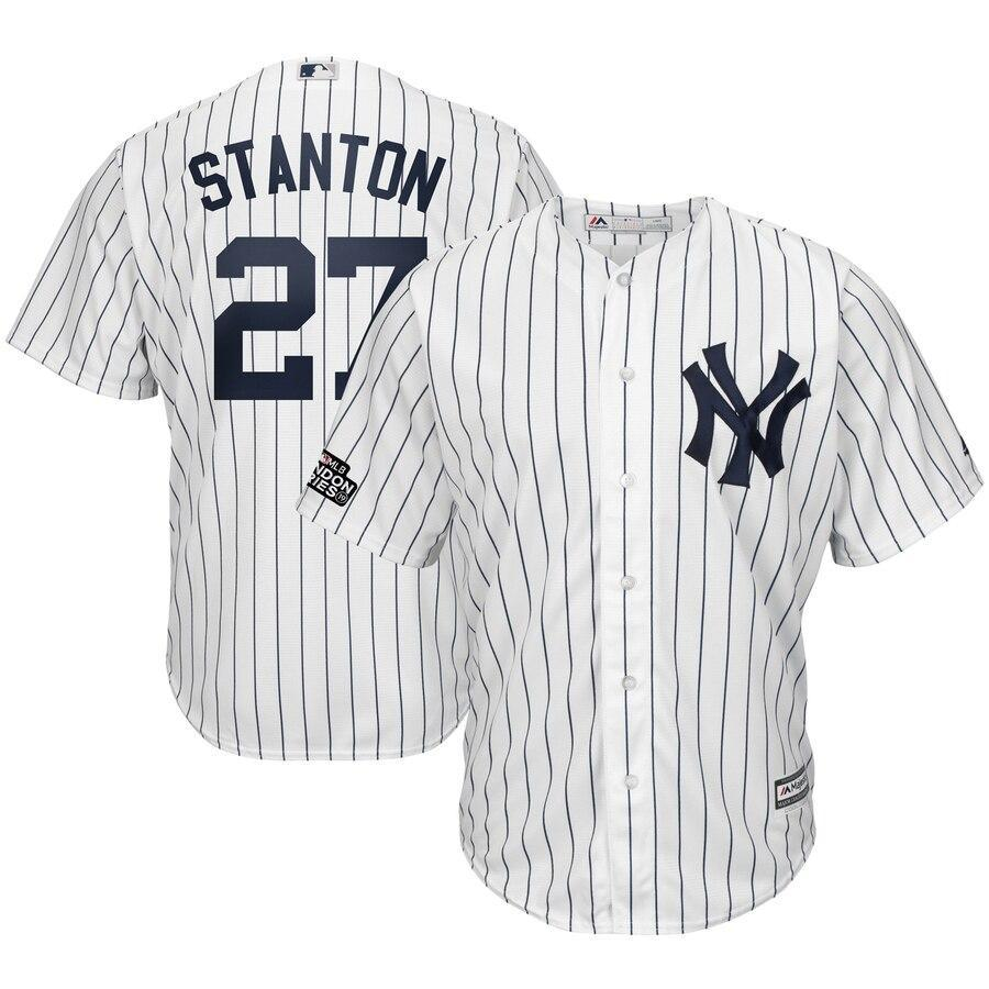 Giancarlo Stanton 27 New York City White/Navy 2019 London Series Cool Base Player Jersey