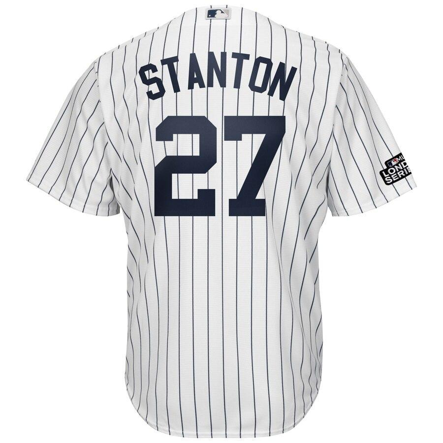 Giancarlo Stanton 27 New York City White/Navy 2019 London Series Cool Base Player Jersey