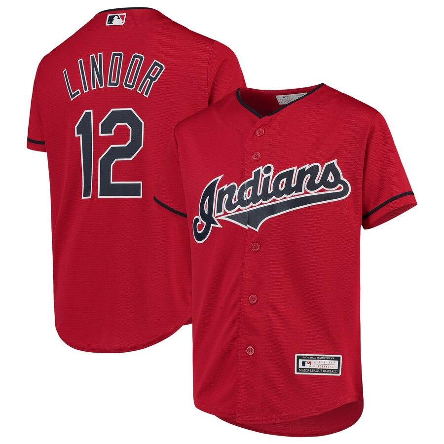 Lindor 12 Cleveland Indians Youth White Home Athletic Sports Shirt
